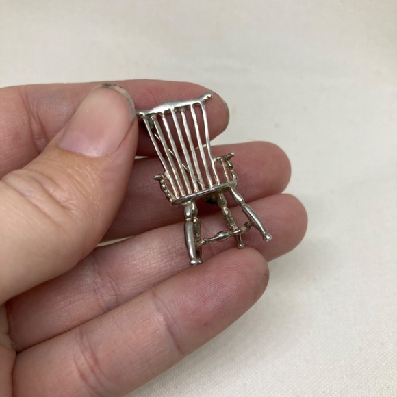 Solid 925 Sterling Silver Shaker / Antique-Vintage Chair Lapel Stick Pin Brooch - Picture 7 of 8